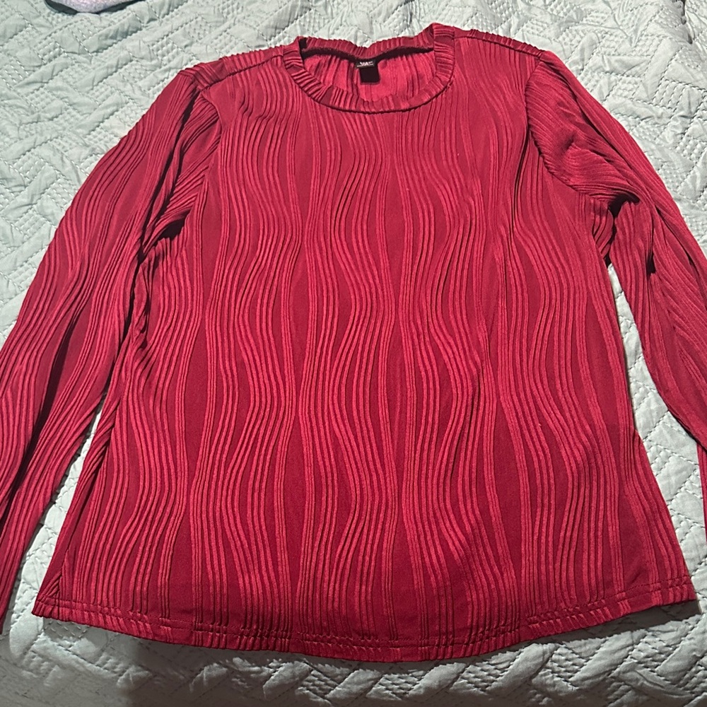 SHEIN Vibrant Red Textured Long Sleeve Top